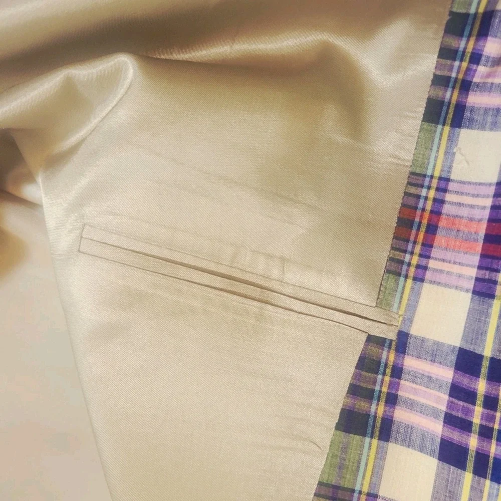 Vintage Brooks Brothers Multicolor Plaid Madras Cotton Sack Blazer 43L